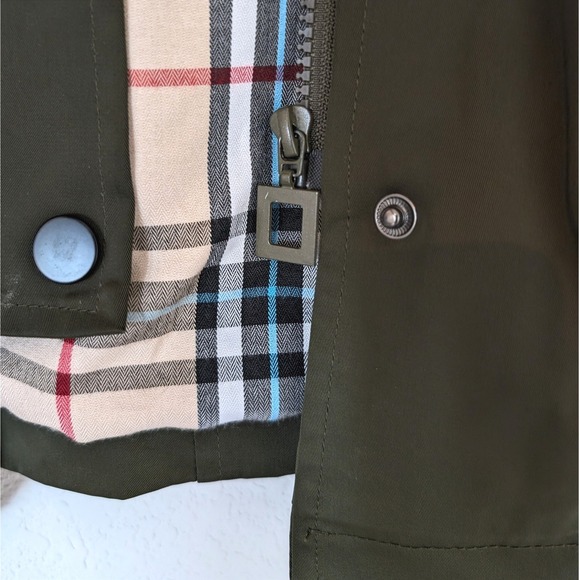 Saphirose Long Anorak Jacket Plaid Lined Olive Green Size S - Picture 6 of 9
